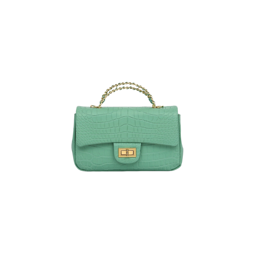 Luxury Real Crocodile Skin Handbag with Gold Turn-Lock & Chain