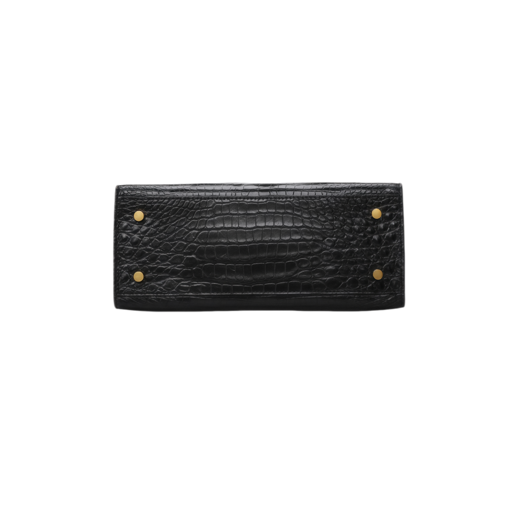 Designer Black Genuine Crocodile Leather Top Handle Handbag