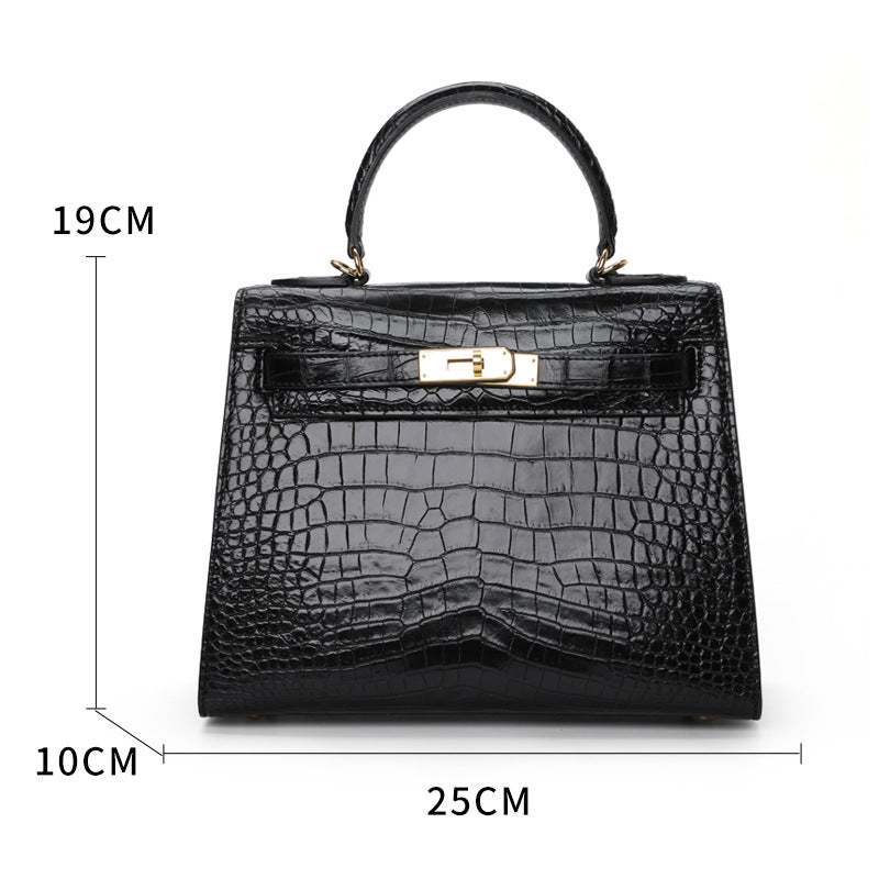 Designer Black Genuine Crocodile Leather Top Handle Handbag