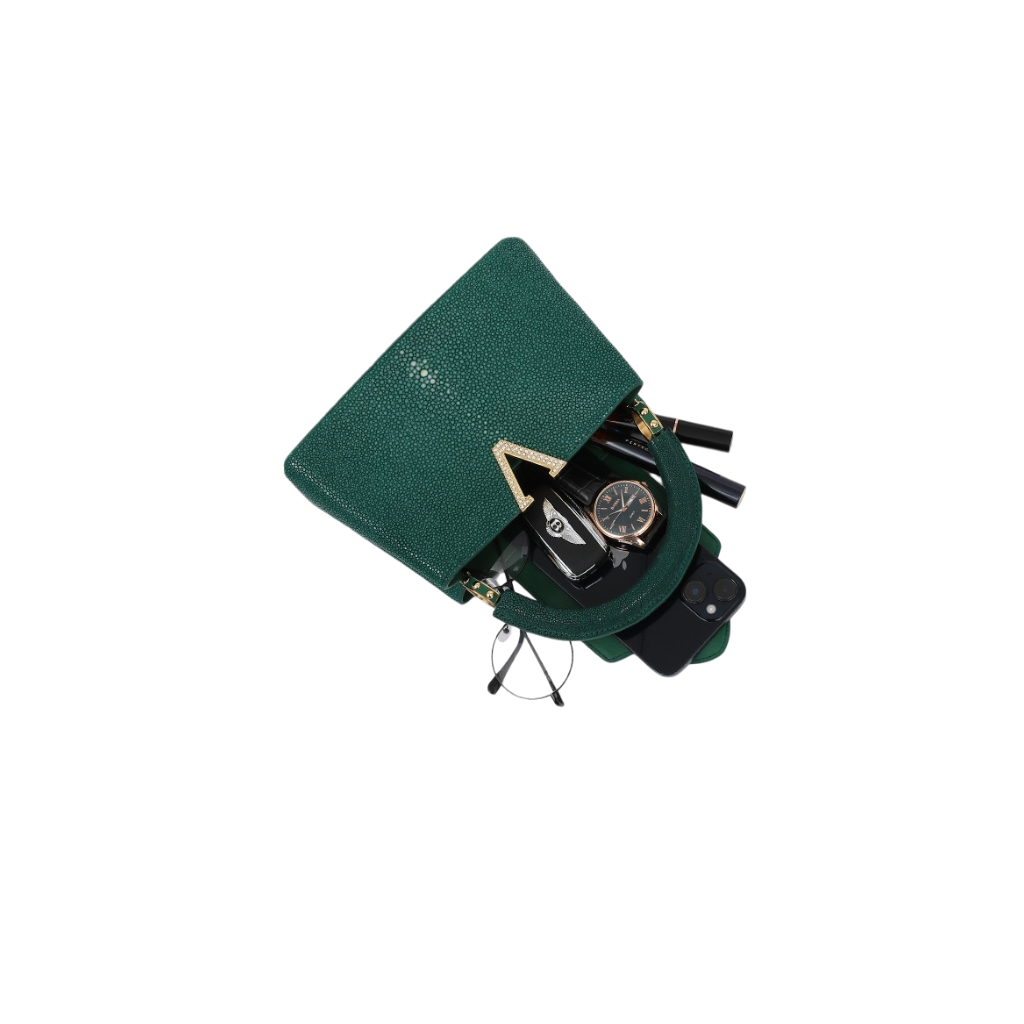 Genuine Stingray Skin Top Handle Bag Handmade Padlock Shoulder Bag