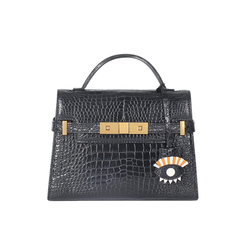 Black Crocodile Leather Top Handle Satchel Luxury Handbag