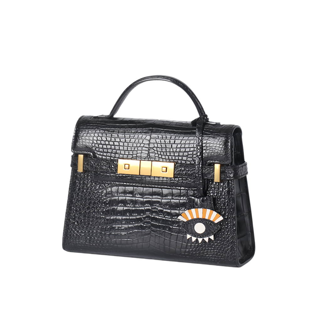 Black Crocodile Leather Top Handle Satchel Luxury Handbag