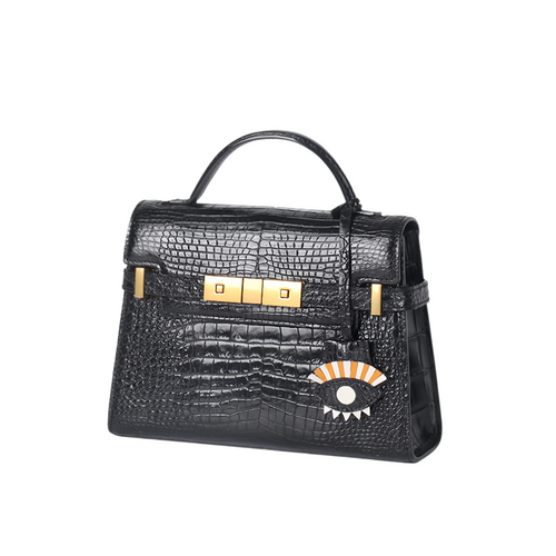 Black Crocodile Leather Top Handle Satchel Luxury Handbag