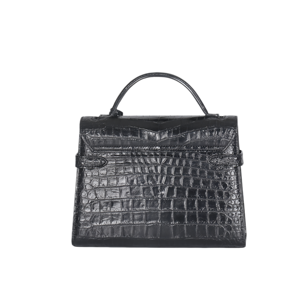Black Crocodile Leather Top Handle Satchel Luxury Handbag