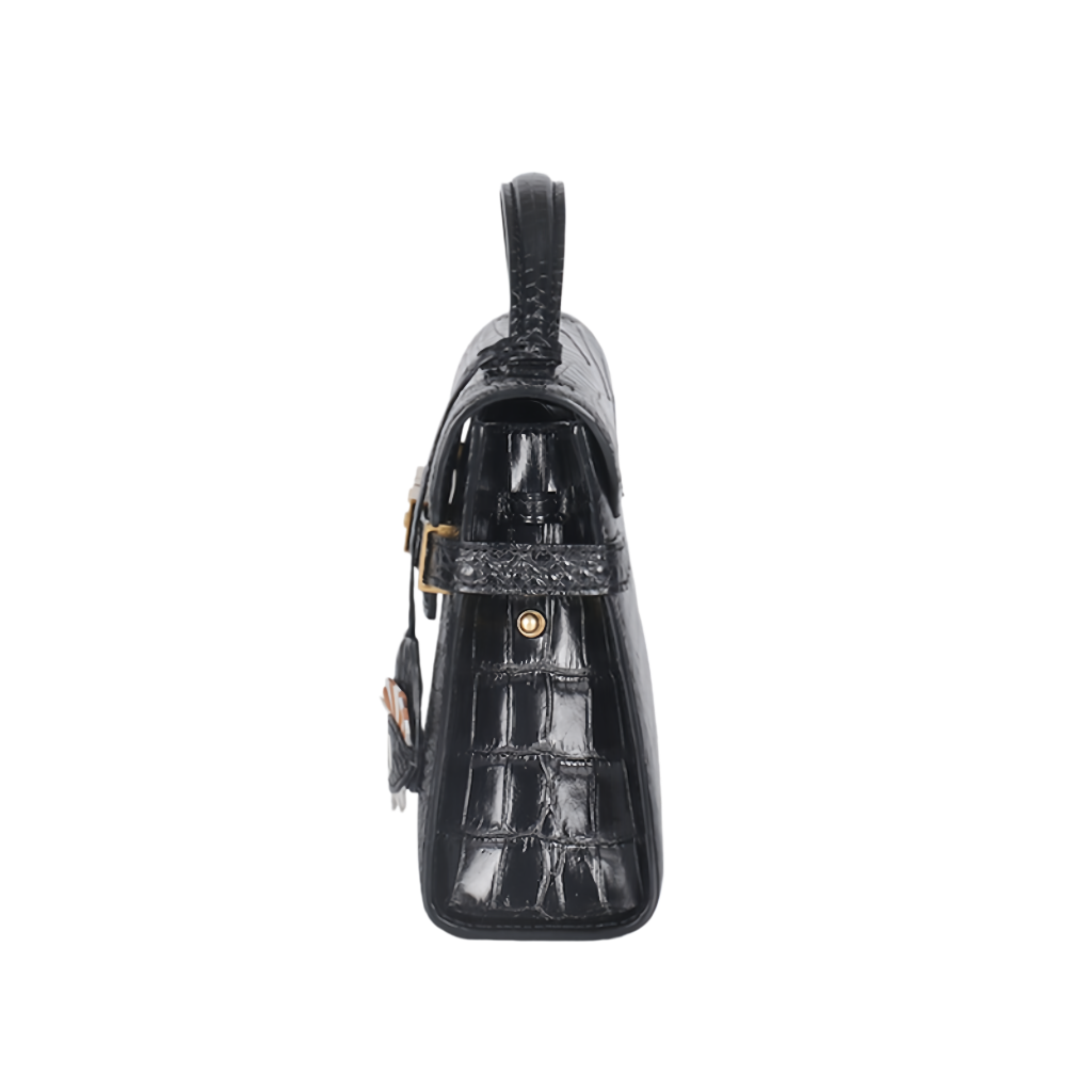Black Crocodile Leather Top Handle Satchel Luxury Handbag