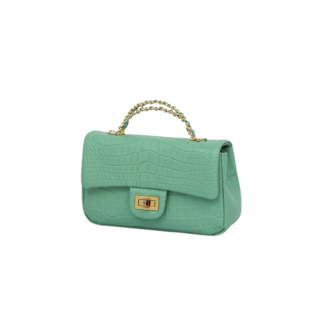 Luxury Mint Crocodile Skin Top Handle Shoulder Bag