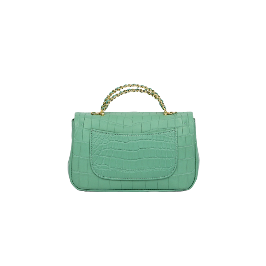 Luxury Mint Crocodile Skin Top Handle Shoulder Bag