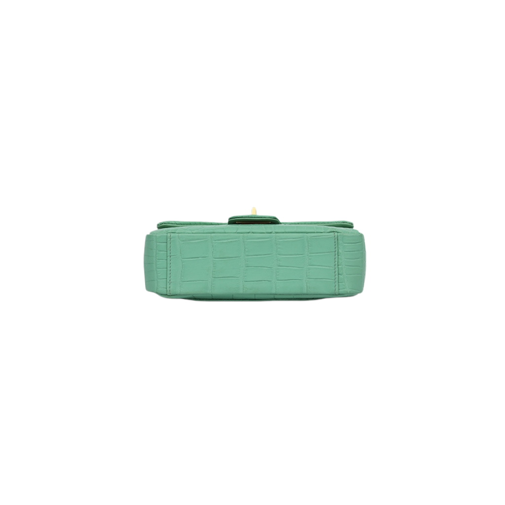 Luxury Mint Crocodile Skin Top Handle Shoulder Bag