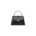 Women's Black Crocodile Leather Top Handle Handbag 