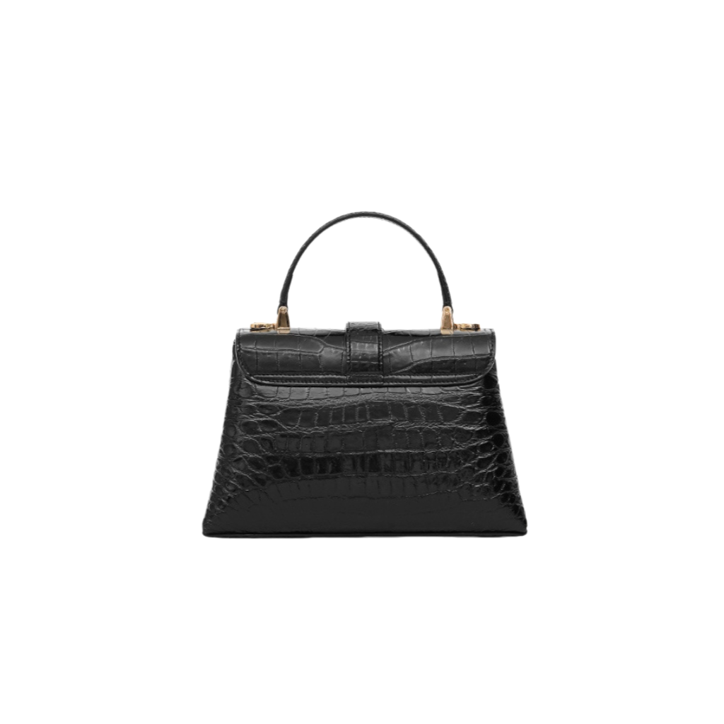 Luxury Black Genuine Crocodile Leather Top Handle Handbag for