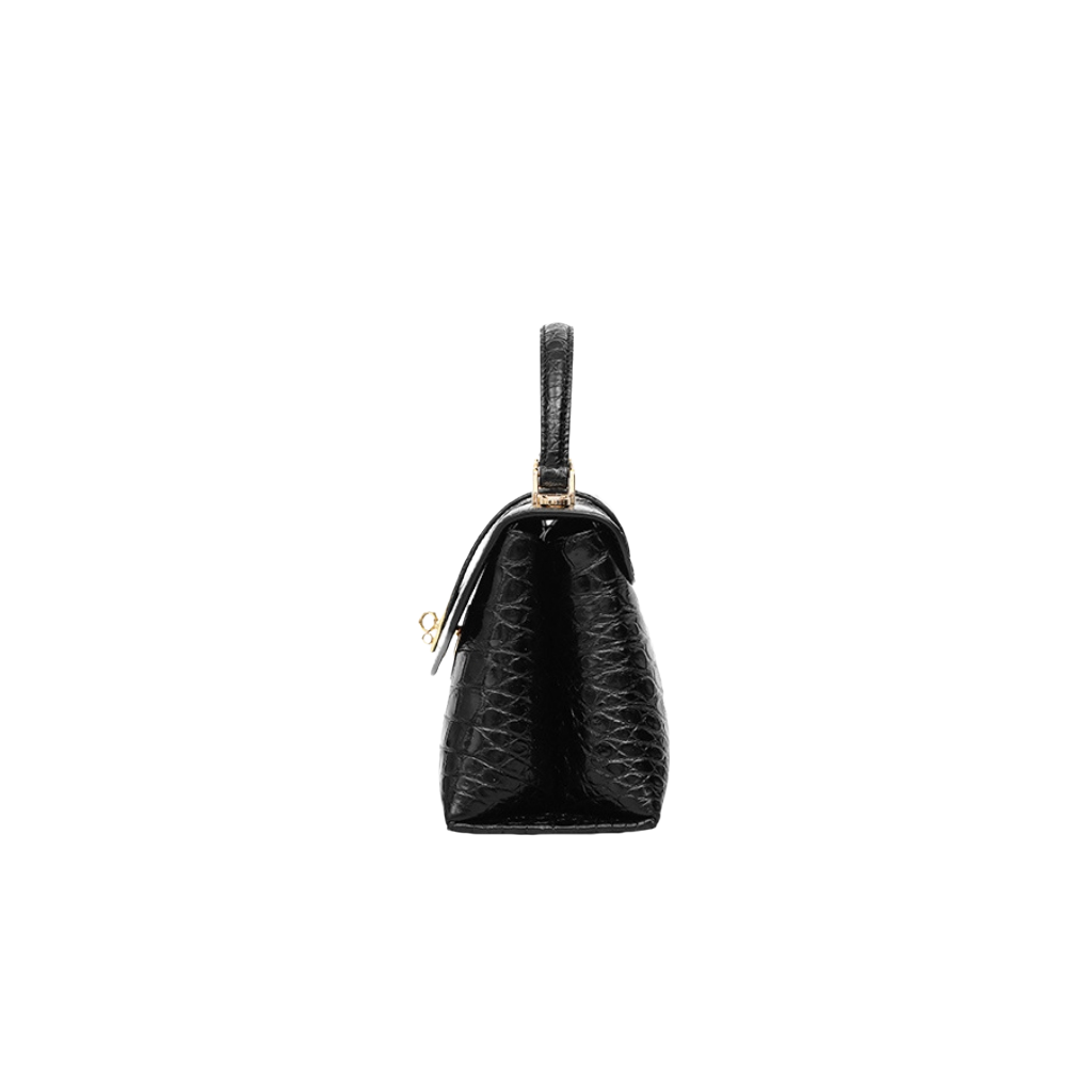 Women's Black Crocodile Leather Top Handle Handbag 