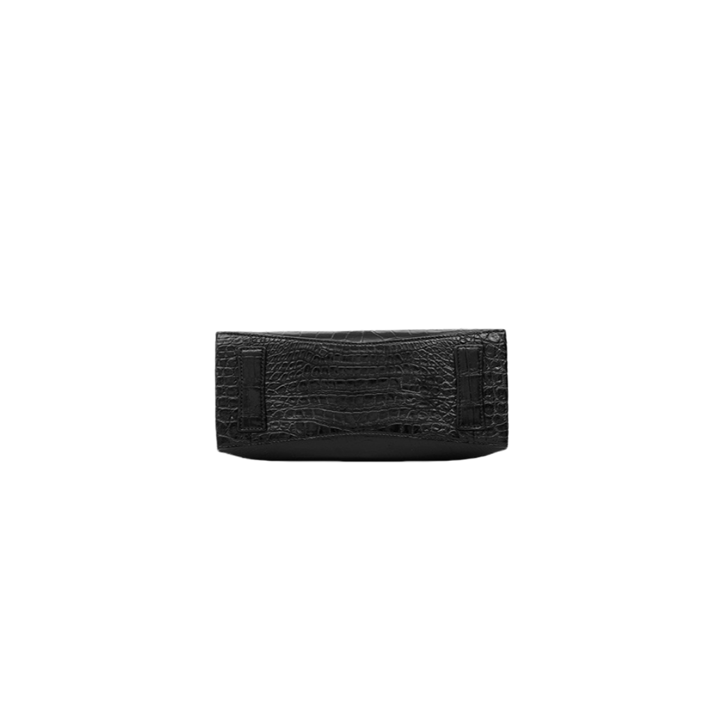 Women's Black Crocodile Leather Top Handle Handbag 