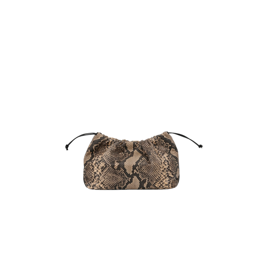 Genuine Python Leather Drawstring Crossbody Bag for Women