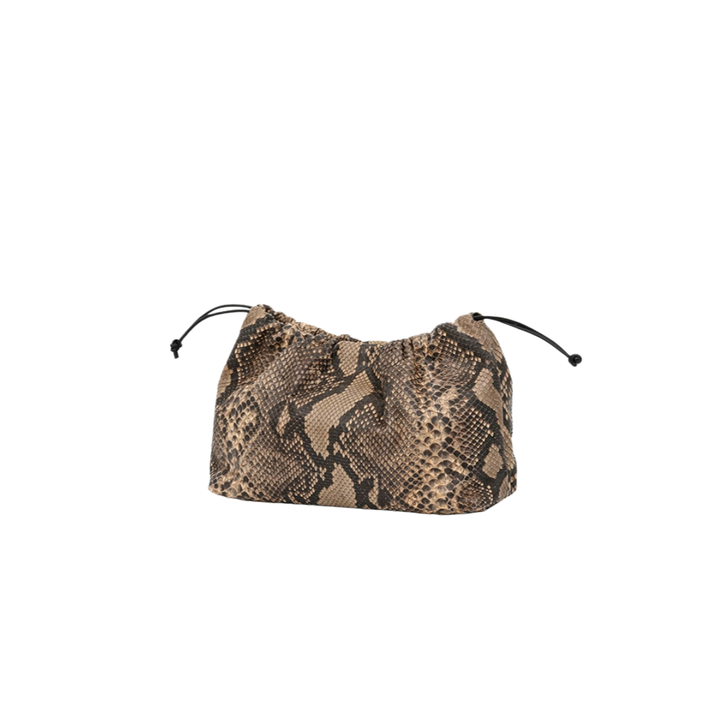 Genuine Python Leather Drawstring Crossbody Bag for Women