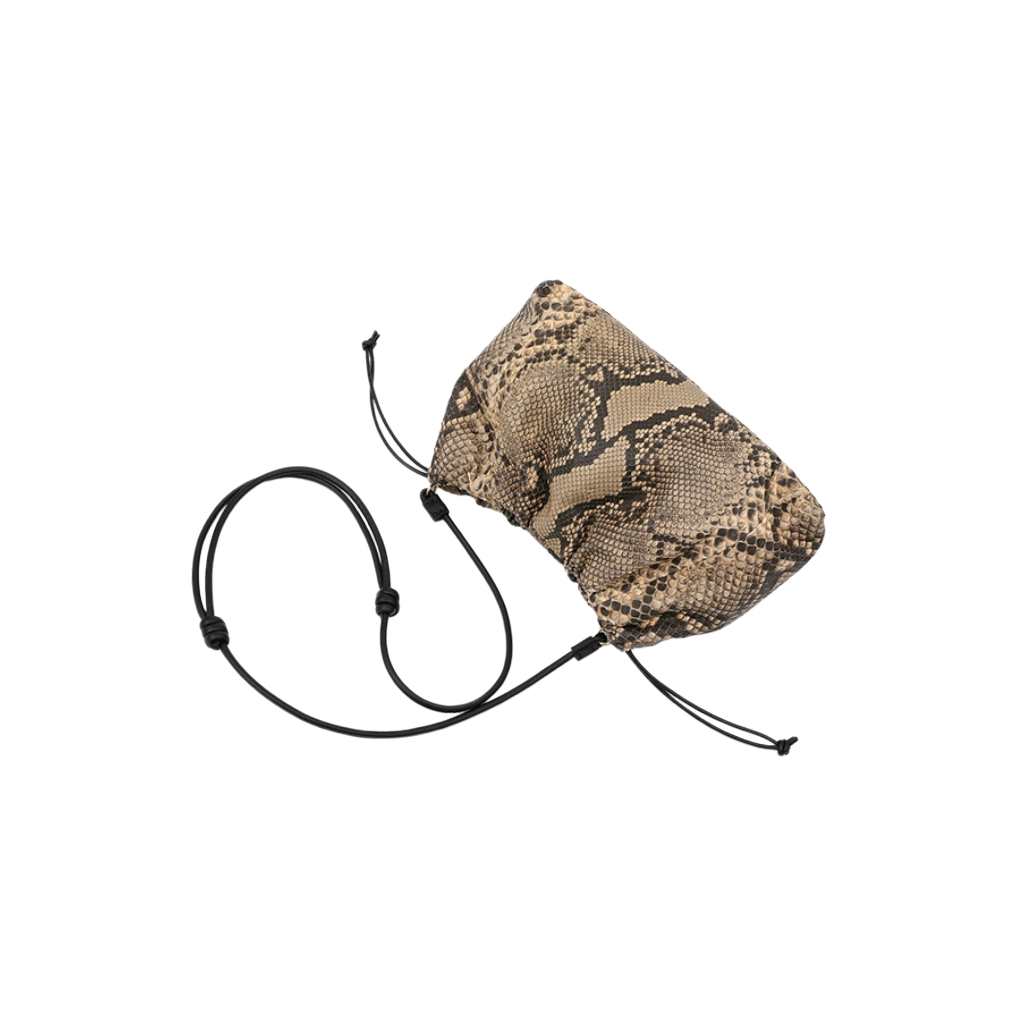 Genuine Python Leather Drawstring Crossbody Bag for Women
